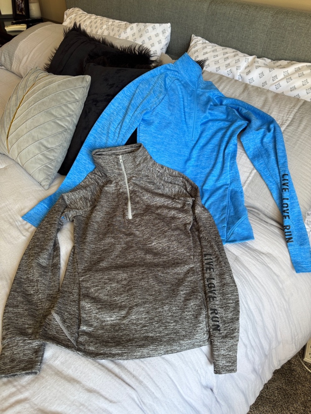 Aeropostale Live Love Run Heathered Gray and Blue Quarter-Zip Jackets